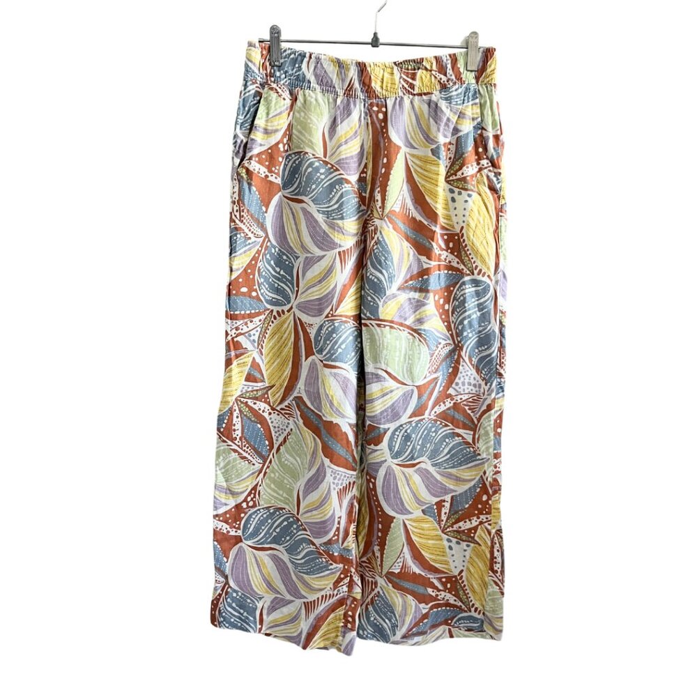 C&C California Tropical Multicolor 100% Linen Wide Leg Lightweight Breezy Pants